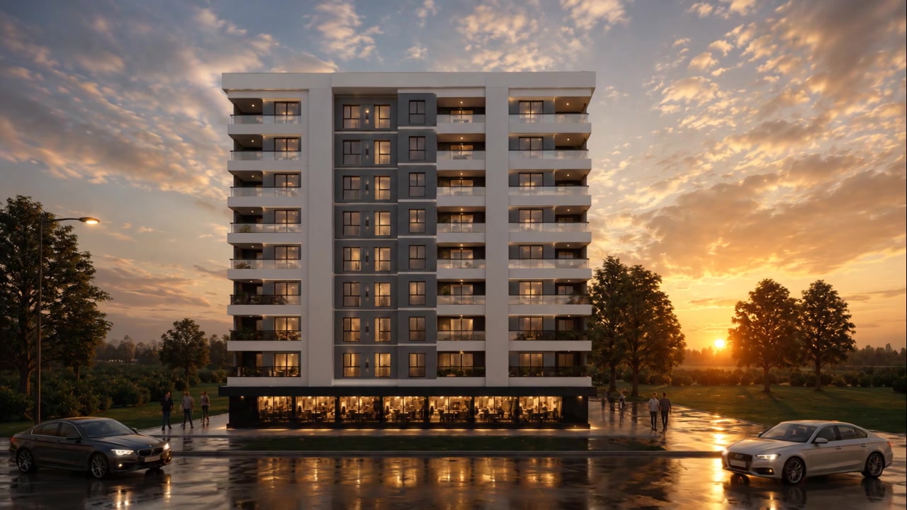 Sirius 48 ana cephesi, gün batımı ışığında